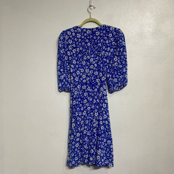 Calvin Klein Blue Floral Faux Wrap Midi Dress Sz 8 - Picture 10 of 13